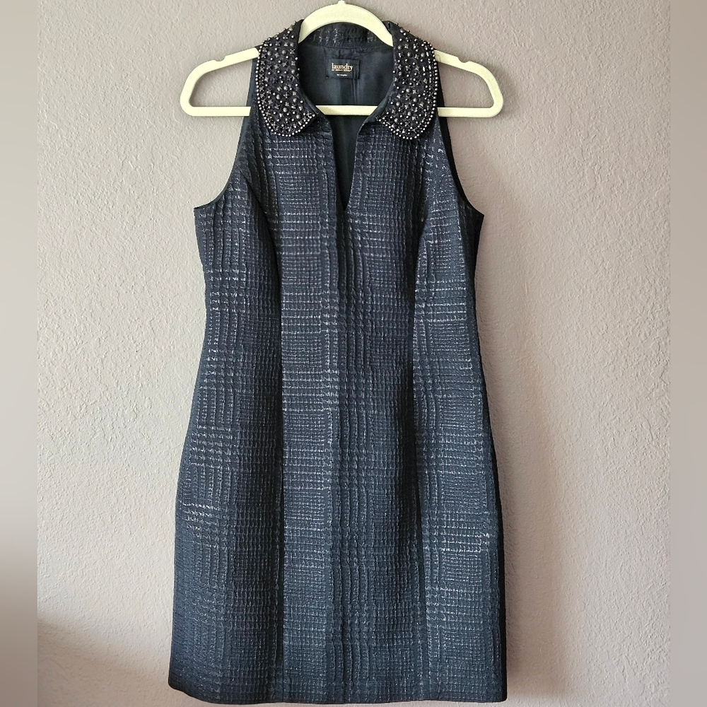 Elegant Black Sleeveless Dress with Embellished Collar